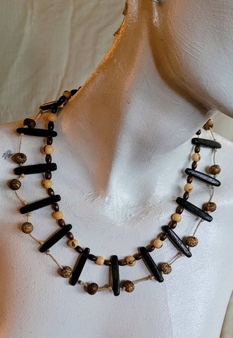 Shades of Brown Wooden Bead Choker Necklace...