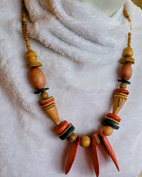 Beautiful Beads of Wood 80s Necklace Unique Shapes Sizes