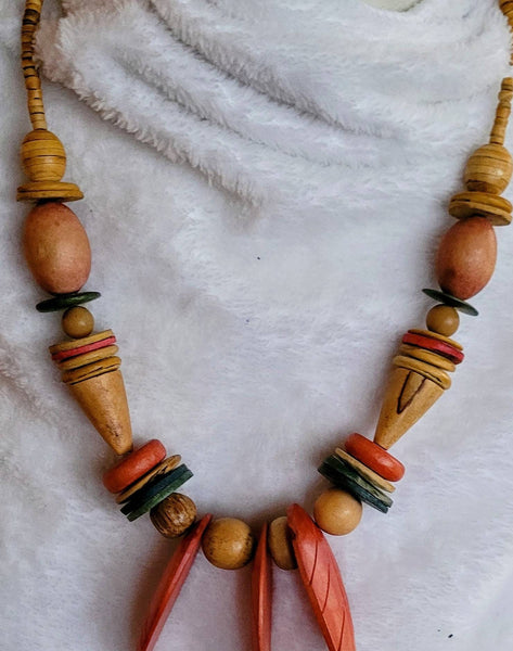 Beautiful Beads of Wood 80s Necklace Unique Shapes Sizes