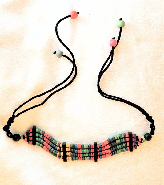 Multi Color Rainbow Wood Beaded Choker
