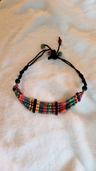 Multi Color Rainbow Wood Beaded Choker