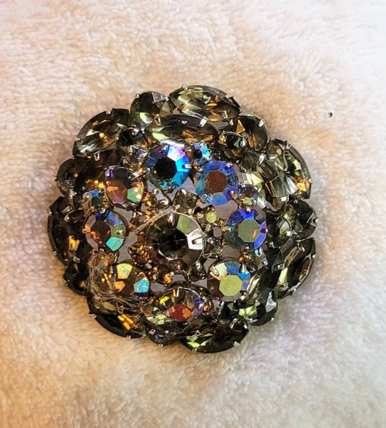 Dome Brooch Big Beautiful 1950s Shine & Sparkle AB with  Smokey Crystal Stunning..!