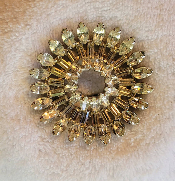 Golden Era Brooch Stunning Sparkling Starburst Rhinestones Set on Silver. . .Deco Design Sleek Sophisticated Style.