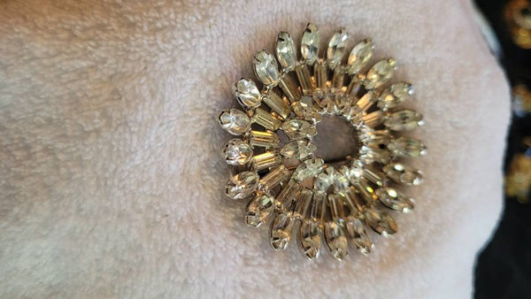 Golden Era Brooch Stunning Sparkling Starburst Rhinestones Set on Silver. . .Deco Design Sleek Sophisticated Style.