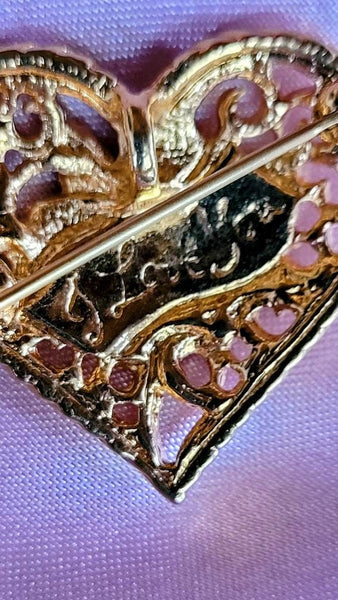 I Love You Designer Pin Designer had Love in Mind. Scroll Gold Laced Delicatly with Enamel Flower Inlays Perfect it Says It "I LOVE YOU"