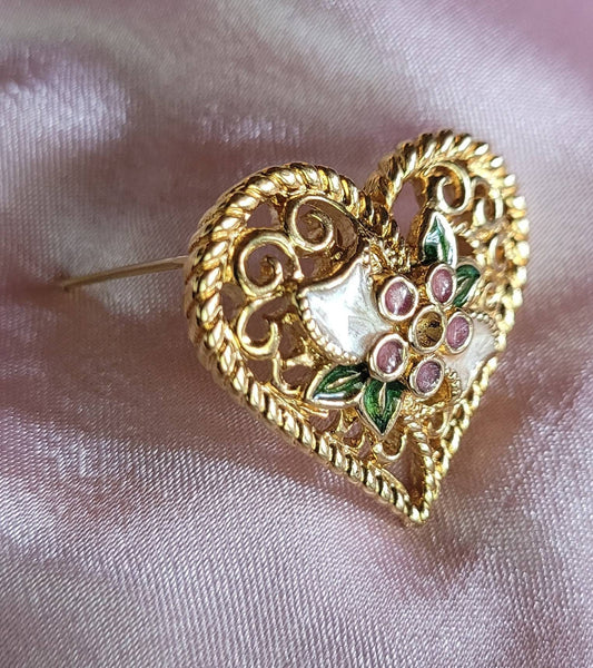 I Love You Designer Pin Designer had Love in Mind. Scroll Gold Laced Delicatly with Enamel Flower Inlays Perfect it Says It "I LOVE YOU"