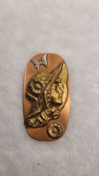 Copper Pin Victorian Girl Relief  Beautiful Detailed Copper