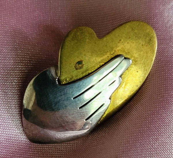 Sold   FarFetched Designs this Vintage Pin.. Heart In Hand... Perfect Way To Say Be Mine Romantic Two Tone Pin Talking Jewelry Say it With This...