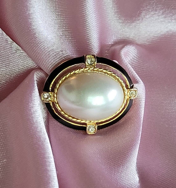 Rare PEP Slider Pendant Exquisite Period Design Delicate in Roped Oval Gold Tier Black Lacquer Directional Rhinestone A Unique Stunner Love!