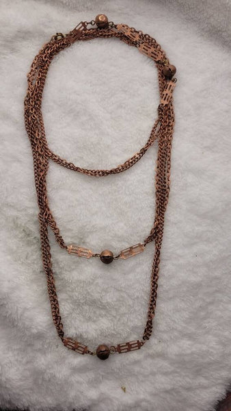 Cool Copper Art Deco Period Necklace... 1930 Decade of Detailed Simplicity 40 inch