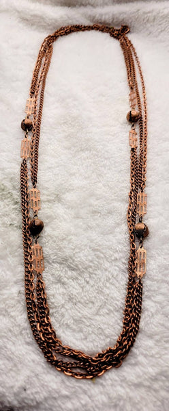 Cool Copper Art Deco Period Necklace... 1930 Decade of Detailed Simplicity 40 inch