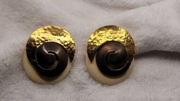 Cool Copper Brass Gold Spiral Creme De La Creme Exquisite Vintage  Earrings