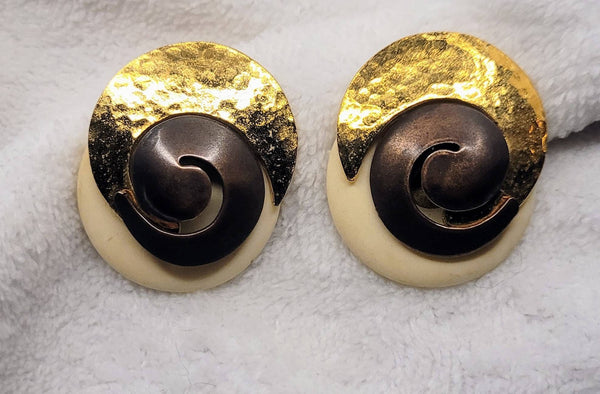 Cool Copper Brass Gold Spiral Creme De La Creme Exquisite Vintage  Earrings