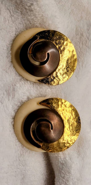 Cool Copper Brass Gold Spiral Creme De La Creme Exquisite Vintage  Earrings