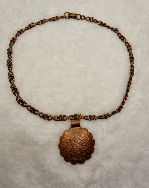 Cool Copper Vintage  Metal Chain with Inticatly Scrooled 1.5 inch Disc