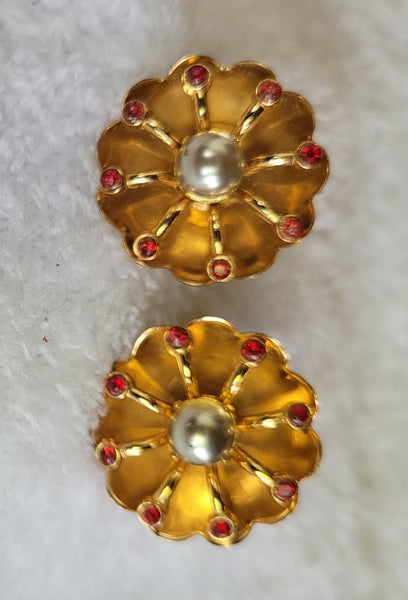 1940s Parure Pearl Ruby Gold Floral Theme Exquisite Vintage