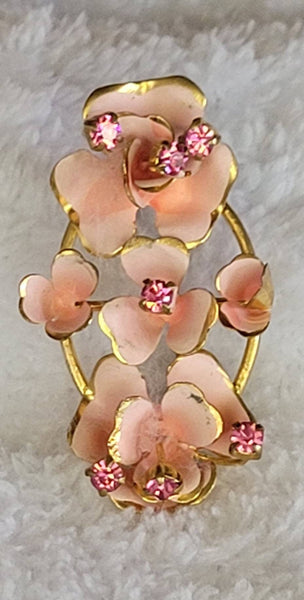 1940s Austria Pink Crystal  with Pink Enamel Petals Vintage Pin Signed Vintage