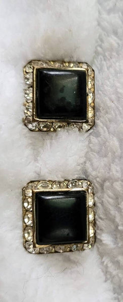 1940s Classic Black Square and Rhinestones Comfy Clips Sparkle