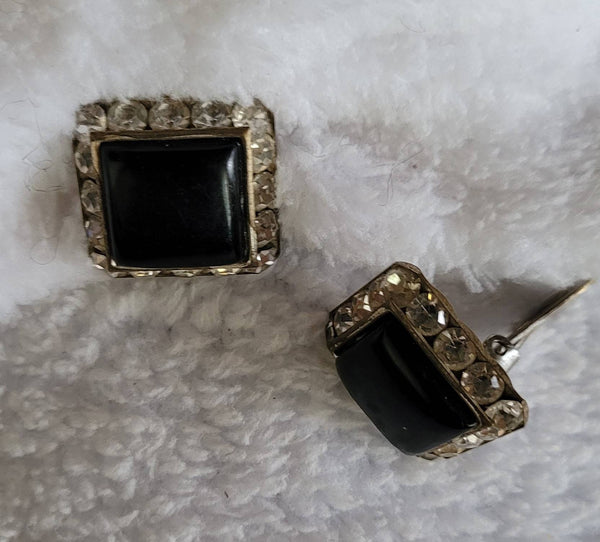 1940s Classic Black Square and Rhinestones Comfy Clips Sparkle