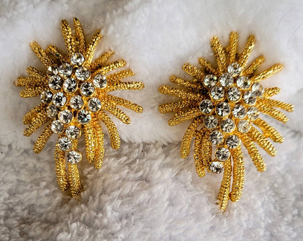 Rhinestone Collection with Fifties Rhinestone Gold Fireworks 1950s Spectacular Earrings (All pictured now on Wink At The World Etsy)