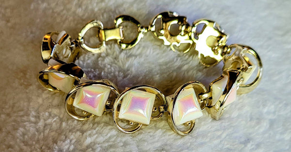 Beautiful Iridescent   Bracelet Set on Gold 70s