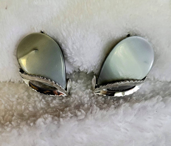 Soft Grey in Silver Frame Lucite Thermoset Earrings from the Fab Fifties..!