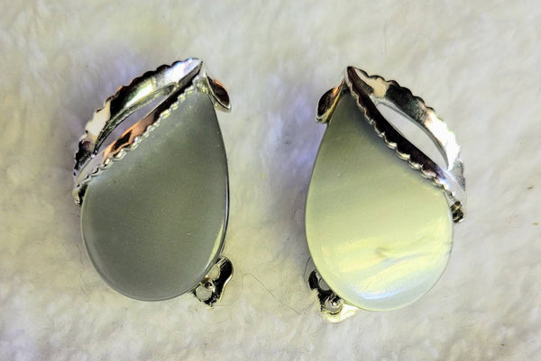 Soft Grey in Silver Frame Lucite Thermoset Earrings from the Fab Fifties..!