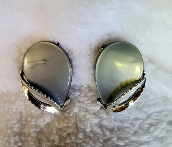 Soft Grey in Silver Frame Lucite Thermoset Earrings from the Fab Fifties..!