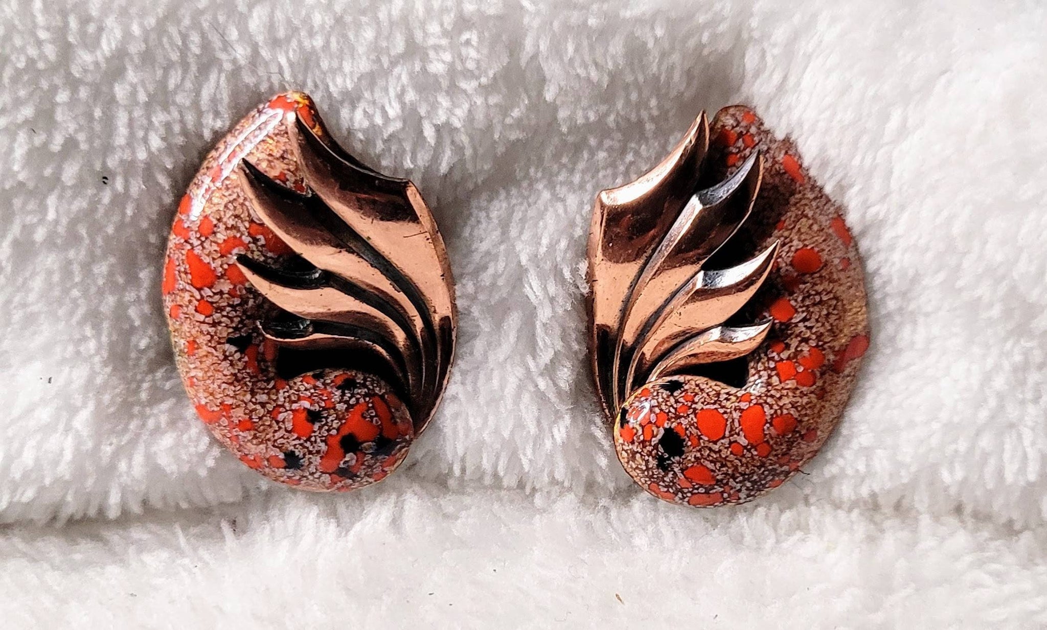 A Rare Matisse Renior Flaming Copper Over Firey Red Speckeld Enamel Hollywood Fav..! Signed Designer