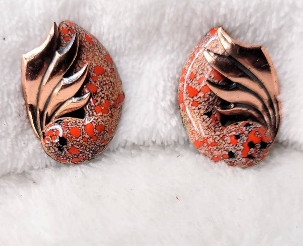 A Rare Matisse Renior Flaming Copper Over Firey Red Speckeld Enamel Hollywood Fav..! Signed Designer
