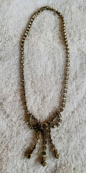 Dazzling Diamante 1950s Rhinestone Bow Tie Necklace