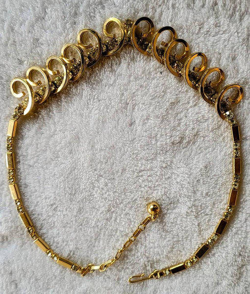 Dazzling Diamante Collection Necklace Sparkling Waves of Gold Swirls with Large Vintage Crystal Rhinestones Long Link Chain Sixties Fun.. !