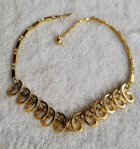 Dazzling Diamante Collection Necklace Sparkling Waves of Gold Swirls with Large Vintage Crystal Rhinestones Long Link Chain Sixties Fun.. !