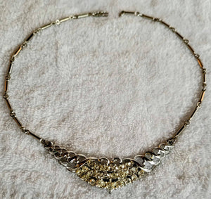 Dazzling Diamante Fifties Necklace Open Weave Golden Swag of Crystal Rhinestones. Unique Chain Necklace