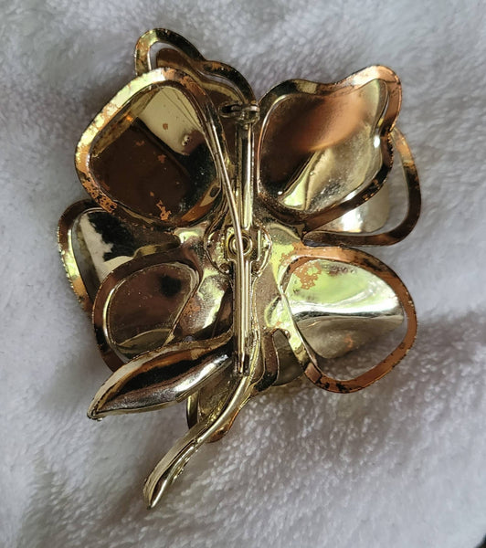 Golden Era Floral Brooch Goldplate over Copper Beautiful Arora Borialis Center Stone...