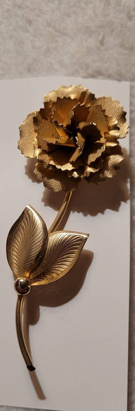 Golden Era Floral Pins 4.5 Tall Brushed with Shiny  Gold Carnation  Flower Stem 40s - 60s Circa