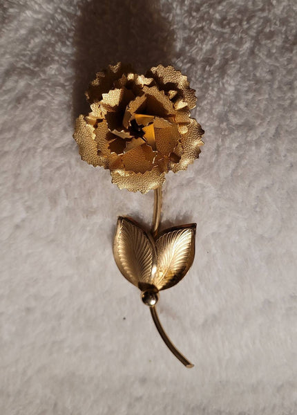 Golden Era Floral Pins 4.5 Tall Brushed with Shiny  Gold Carnation  Flower Stem 40s - 60s Circa