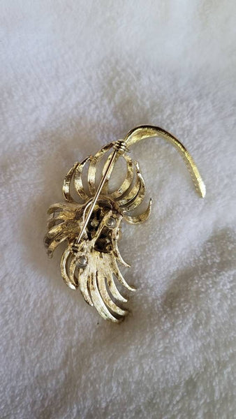 Golden Era Floral Pin Gold with Silver Spray of Rhinestones