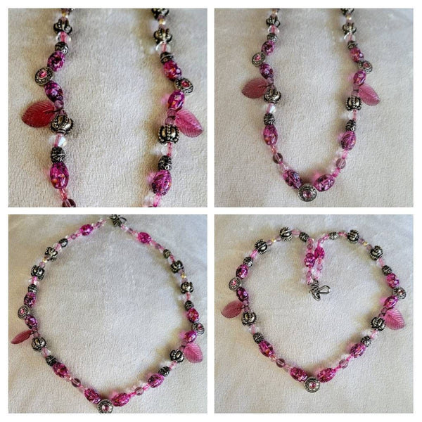 Beaded Beauty  Necklace. Unique Silver with Sweet Shades of Fushia Beads  Lovely Perfect Gift  For  A Sweetheat  AValentine or Just Because