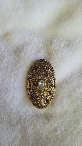 Intricate Scrooled Gold Oval Brooch Ecletic 80s..!