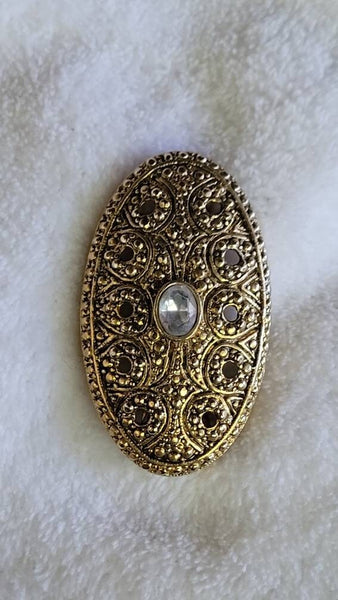 Intricate Scrooled Gold Oval Brooch Ecletic 80s..!