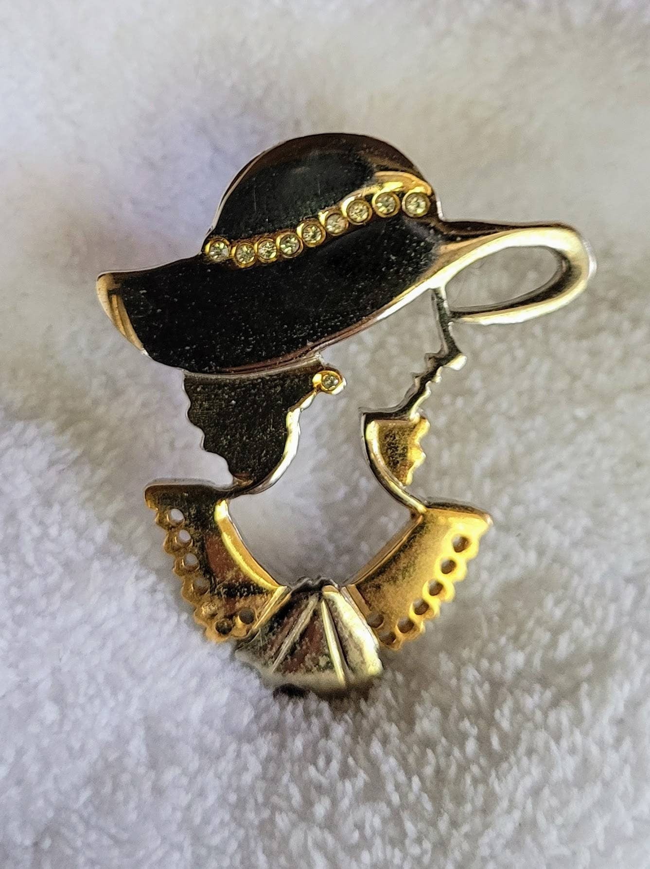 Gold & Silver Pretty Girl Profile Pin Floppy Hat  Eclectic Eighties..!!