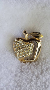 Golden Apple Rhinestone Pin... Taking A Delicious  Bite Right out of the Eighties..!