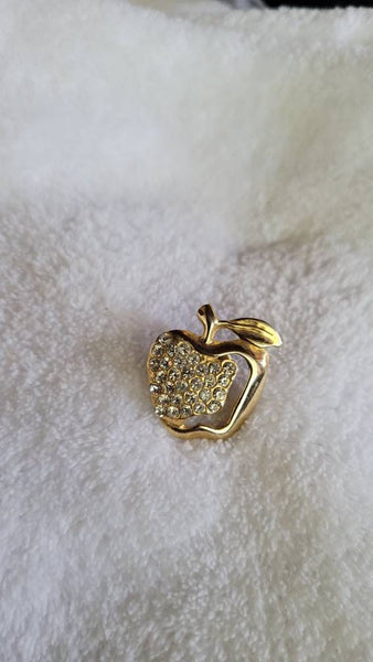 Golden Apple Rhinestone Pin... Taking A Delicious  Bite Right out of the Eighties..!