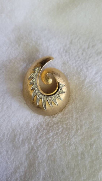 Golden Brush Brooch With Silver Rhinestone Swirl Vintage 60s