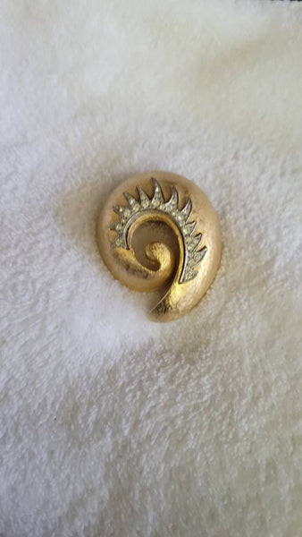 Golden Brush Brooch With Silver Rhinestone Swirl Vintage 60s