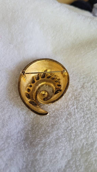 Golden Brush Brooch With Silver Rhinestone Swirl Vintage 60s