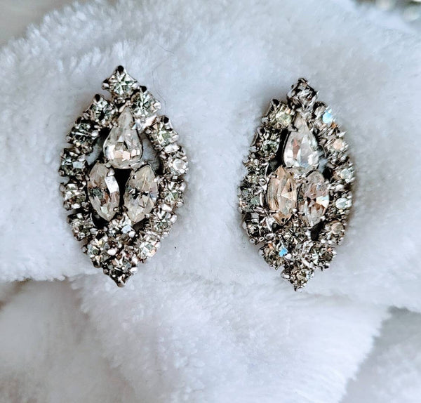 Rhinestones Razzle Dazzle Earrings Sparkling Marquise Teardrop  Early Fifties Fabulous