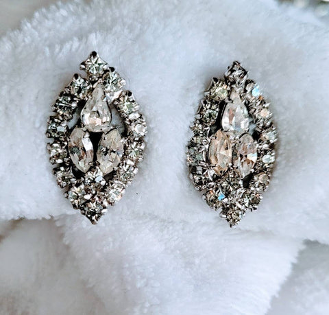 Rhinestones Razzle Dazzle Earrings Sparkling Marquise Teardrop  Early Fifties Fabulous