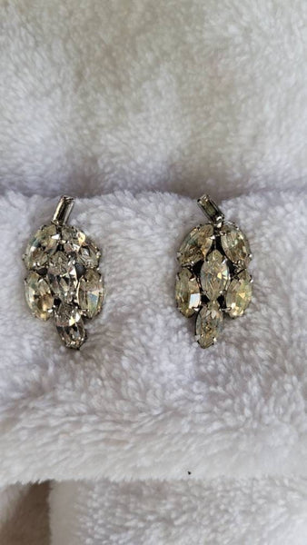 Elegant  Rhinestone Earrings Collection Photos (Top photo ) is listing on Etsy Marquise Cut Magical Sparkling 1950s Treasure